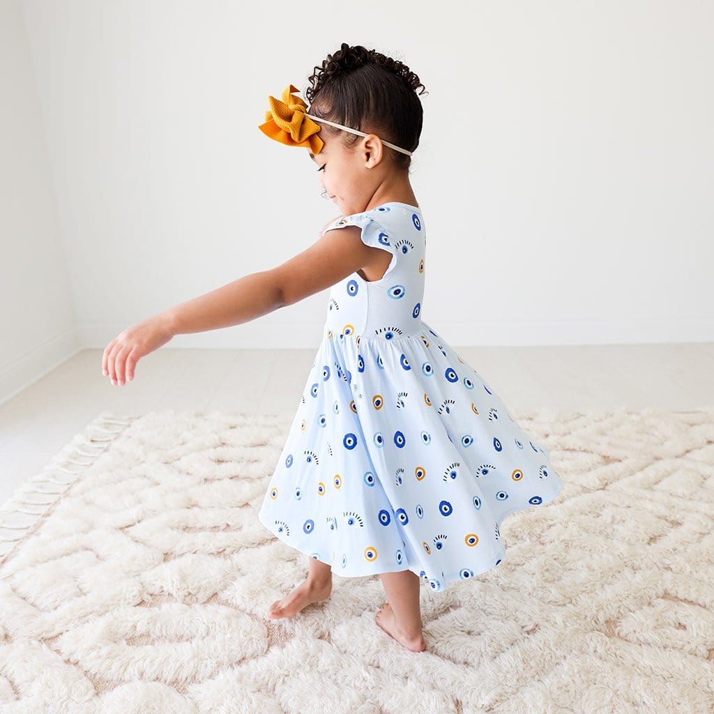 Ruffled Cap Sleeve Twirl Dress Evil Eye Nazar Girl Twirl Dress Poshpeanut Com