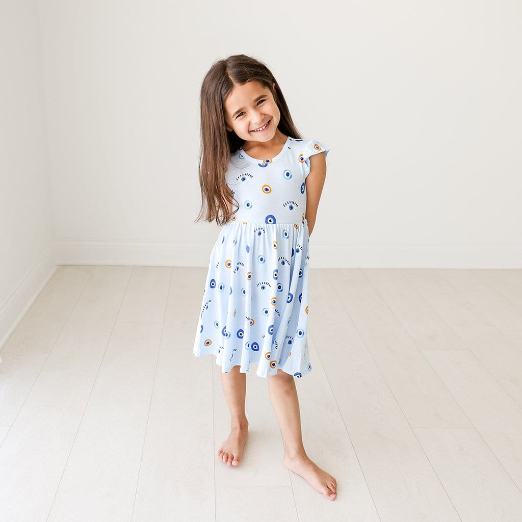 Ruffled Cap Sleeve Twirl Dress Evil Eye Nazar Girl Twirl Dress Poshpeanut Com