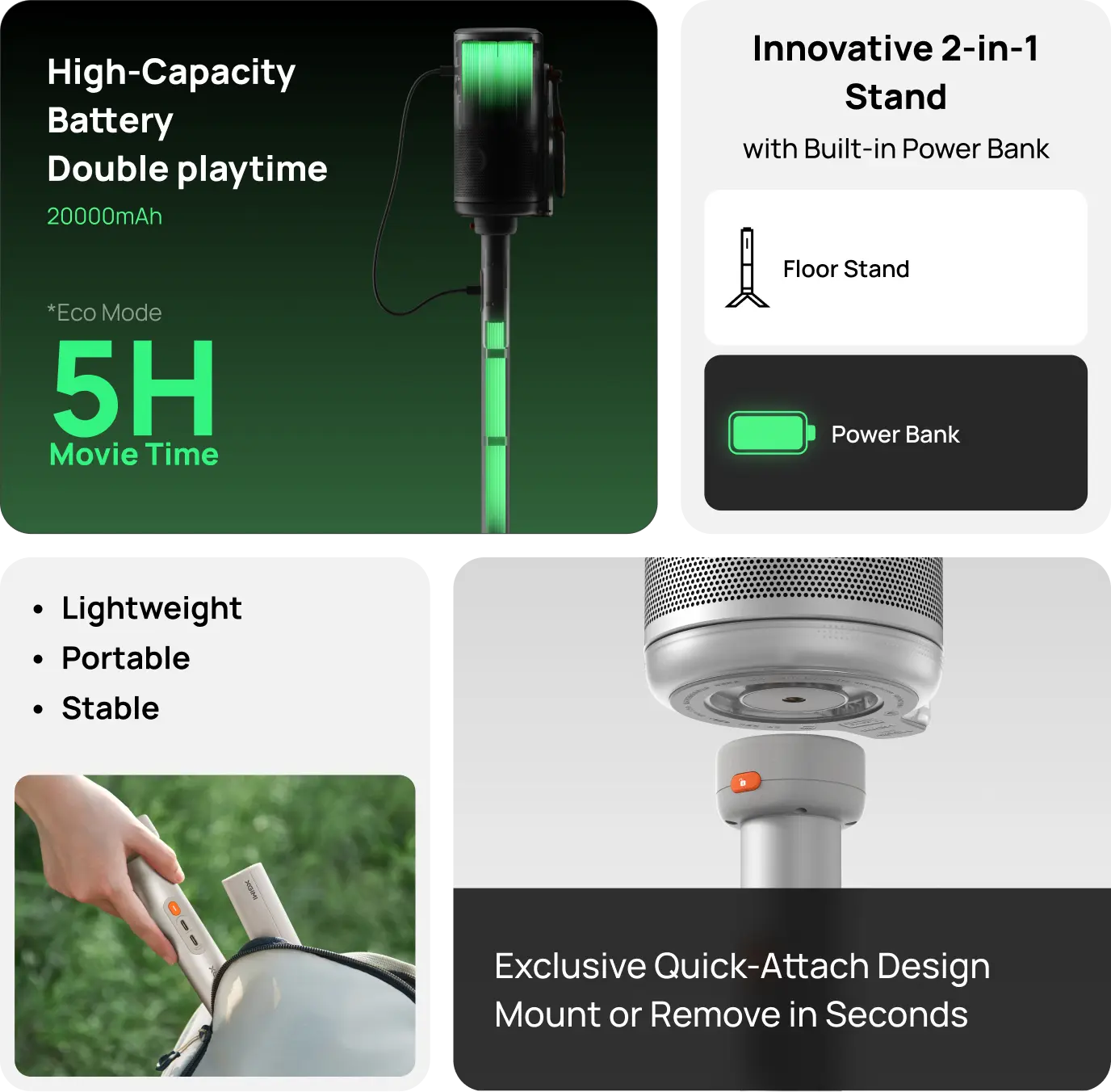 XGIMI PowerBase Stand for MoGo 4 Series - High-Capacity Battery Double playtime 20000mAh 5H Movie Time *Eco Mode Exclusive Quick-Attach Design Mount or Remove in Seconds Innovative 2-in-1 Stand with Built-in Power Bank Power Bank Floor Stand Lightweight Portable Stable XGIMI PowerBase Stand for MoGo 4 Series - High-Capacity Battery Double playtime 20000mAh 5H Movie Time *Eco Mode Exclusive Quick-Attach Design Mount or Remove in Seconds Innovative 2-in-1 Stand with Built-in Power Bank Power Bank Floor Stand Lightweight Portable Stable