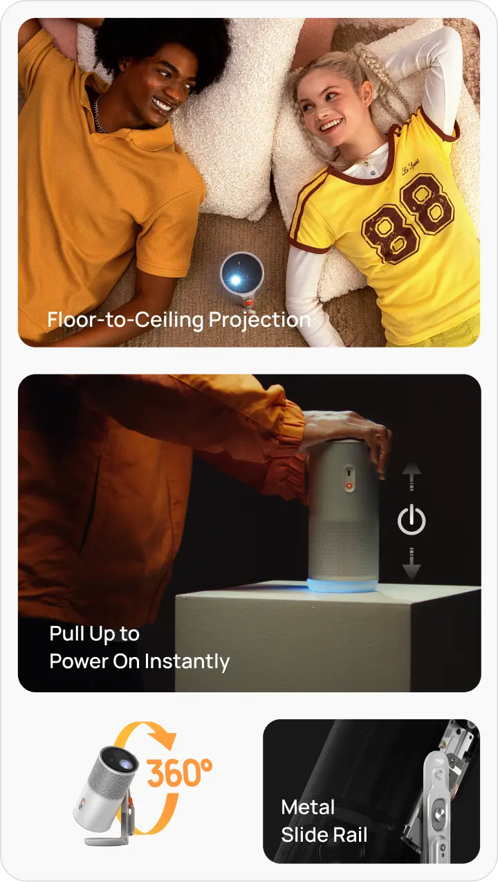 XGIMI MoGo 4 Smart 1080p Projector - 360° Universal Rotation Pull, Tilt, and Play   Floor-to-Ceiling Projection  Pull Up to Power On Instantly Metal Slide Rail