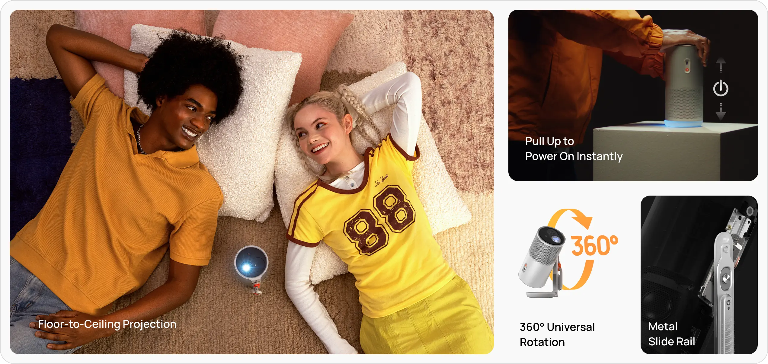 XGIMI MoGo 4 Smart 1080p Projector - 360° Universal Rotation Pull, Tilt, and Play   Floor-to-Ceiling Projection  Pull Up to Power On Instantly Metal Slide Rail