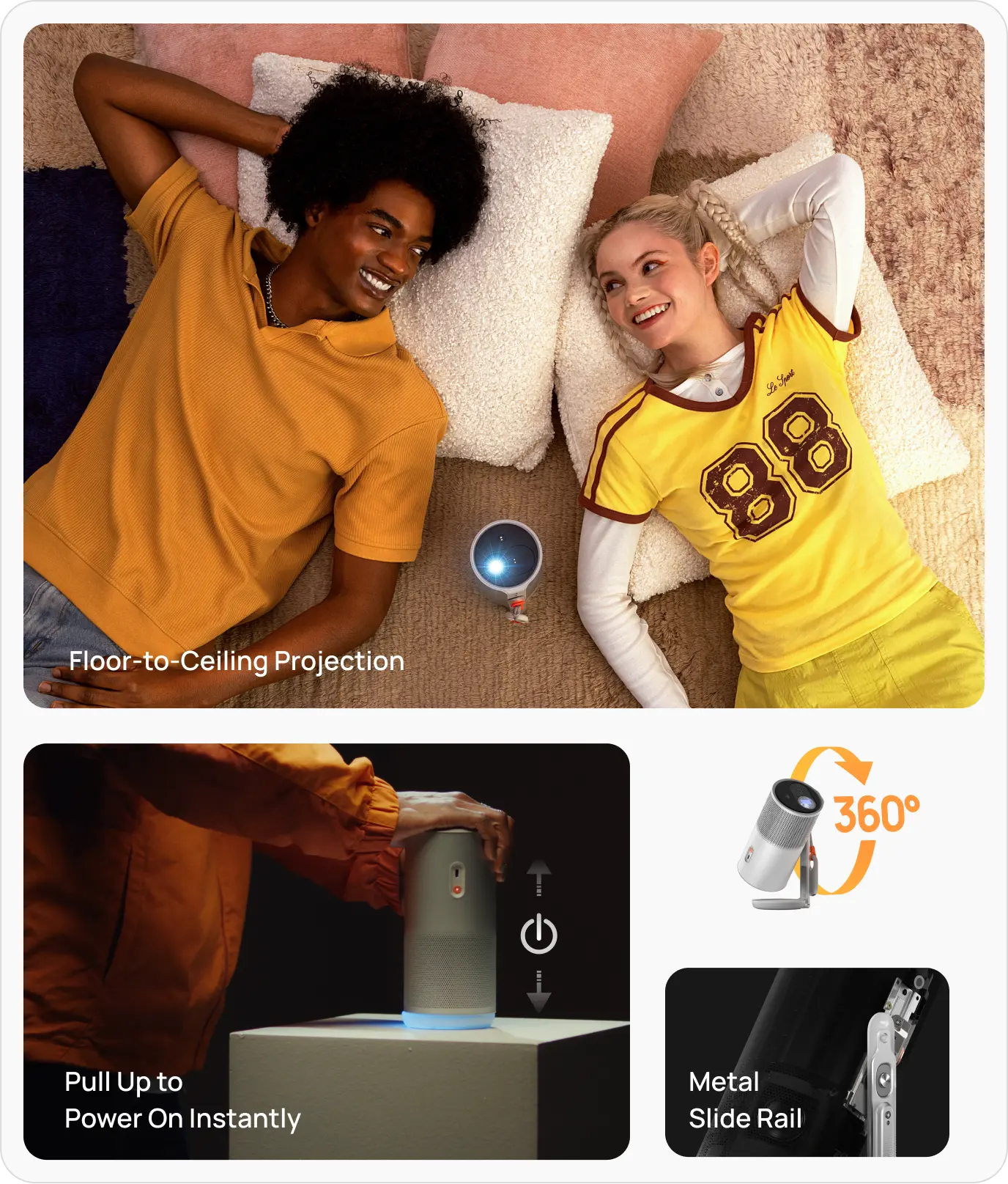 XGIMI MoGo 4 Smart 1080p Projector - 360° Universal Rotation Pull, Tilt, and Play   Floor-to-Ceiling Projection  Pull Up to Power On Instantly Metal Slide Rail