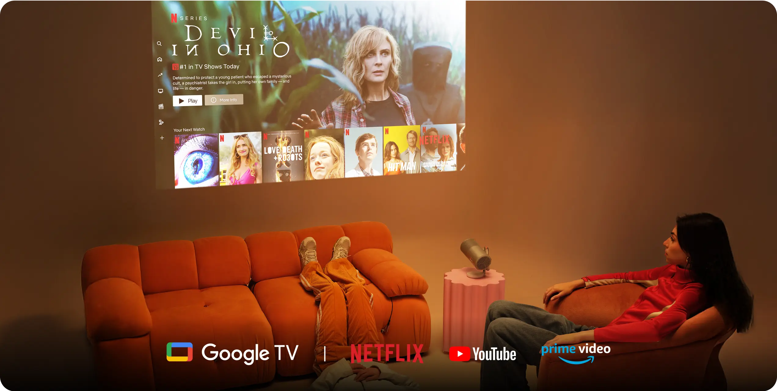 XGIMI MoGo 4 Smart 1080p Projector - Entertainment for all Your Favorites, Built-in  Bring the blockbusters to your bedroom with Google TV and Netflix built-into your projector. No installation, no hassle, just turn on and tune in.