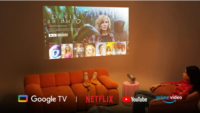 XGIMI MoGo 4 Smart 1080p Projector - Entertainment for all Your Favorites, Built-in  Bring the blockbusters to your bedroom with Google TV and Netflix built-into your projector. No installation, no hassle, just turn on and tune in.
