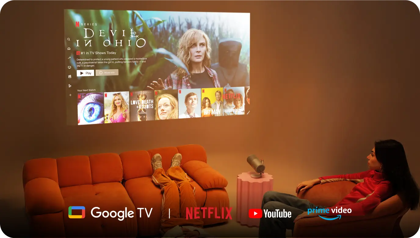 XGIMI MoGo 4 Smart 1080p Projector - Entertainment for all Your Favorites, Built-in  Bring the blockbusters to your bedroom with Google TV and Netflix built-into your projector. No installation, no hassle, just turn on and tune in.