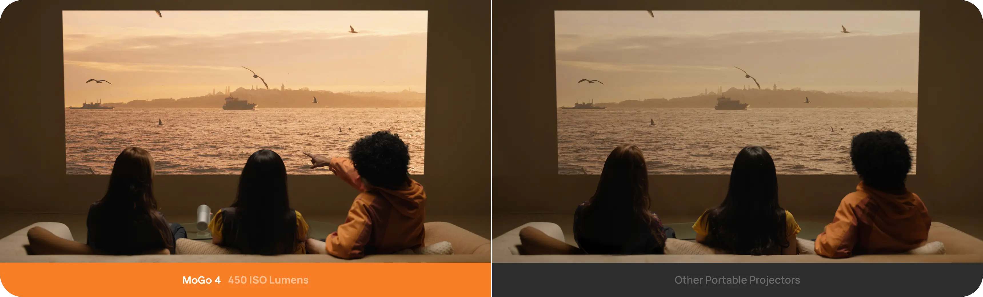 XGIMI MoGo 4 Smart 1080p Projector - 450 ISO Lumens Bigger, Better, Brighter  Go big and bold! Experience jaw-dropping visuals with exceptional brightness on the MoGo with an up to 120'' massive screen.