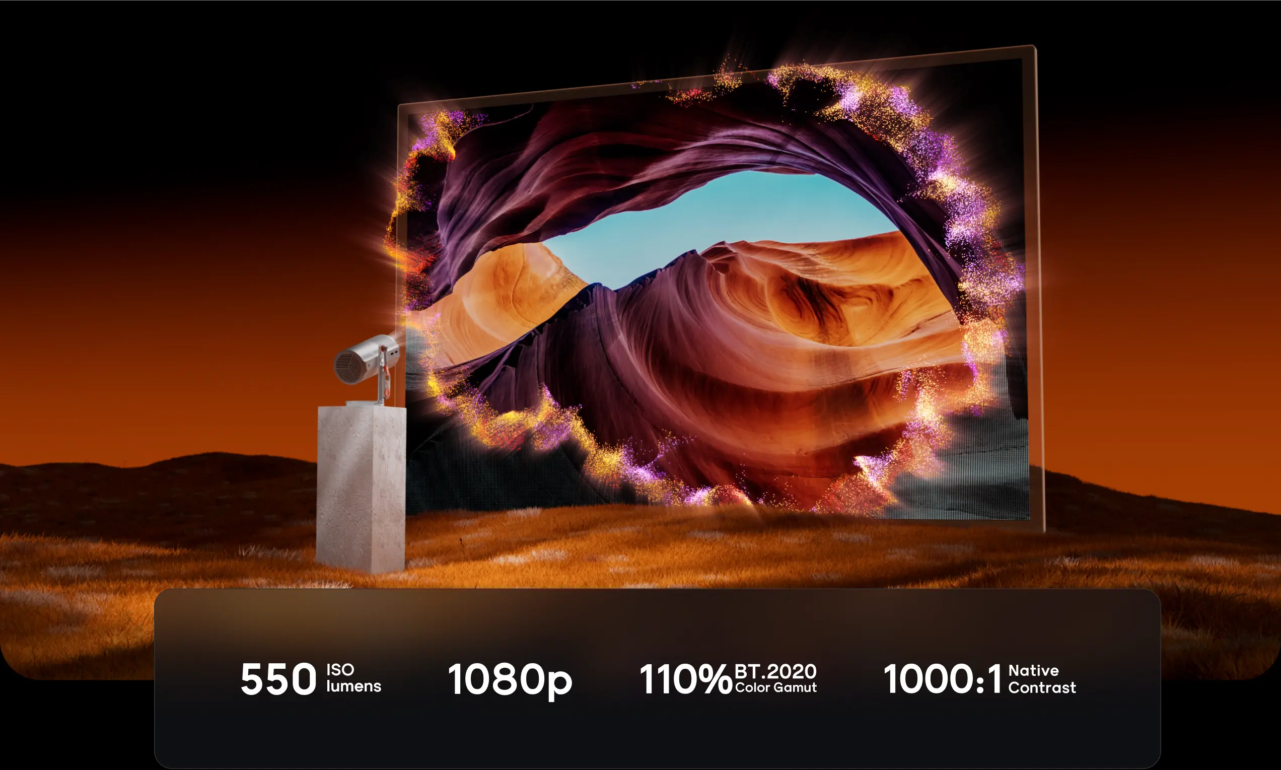 XGIMI MoGo 4 Laser Portable Triple Laser Projector - Triple Laser Powered Projector With Triple Laser technology, your movies go from dim to dazzling—with bright whites, deep blacks, and epic color clarity.  550 ISO Lumens 1080p 110% BT.2020 Color Gamut 1000:1 Native Contrast