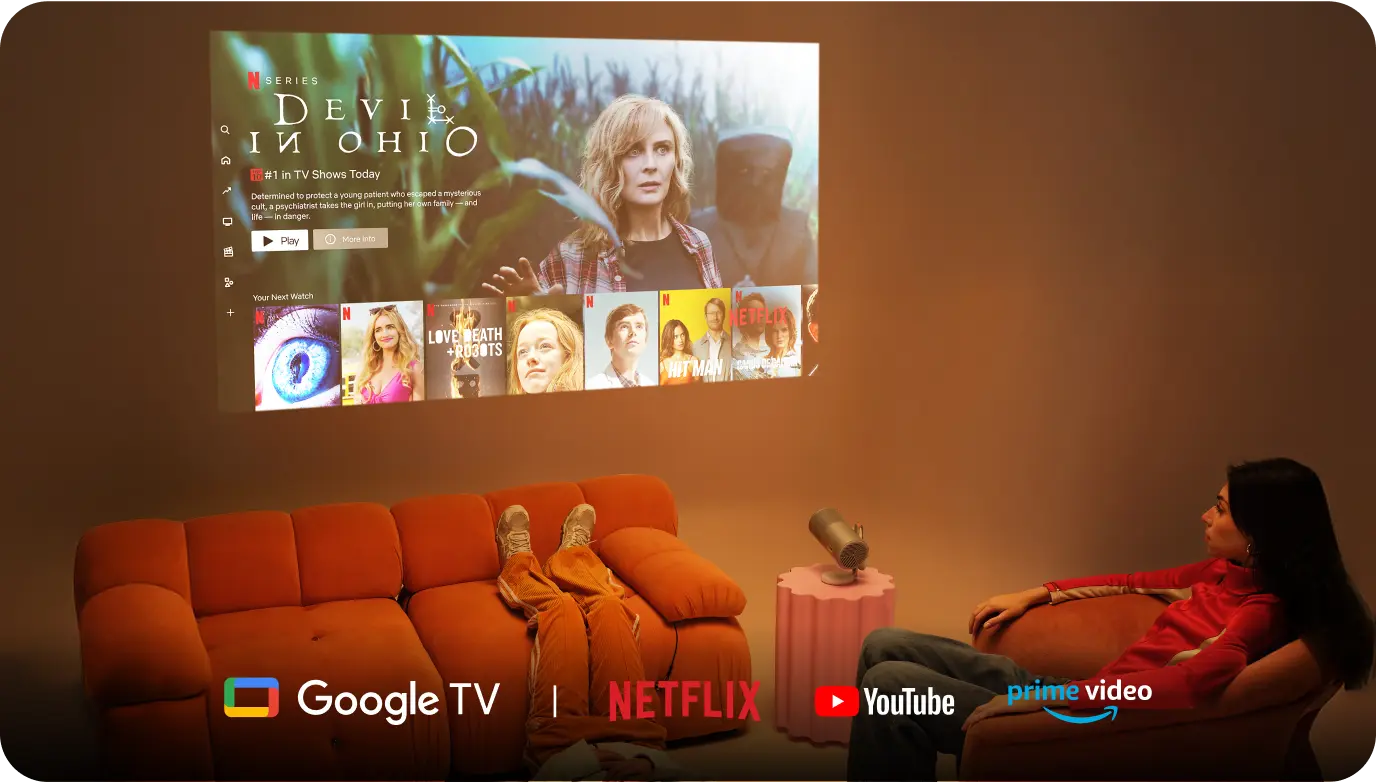 XGIMI MoGo 4 Laser Projector - Your Favorites, Built-in - Bring the blockbusters to your bedroom with Google TV and Netflix built-into your projector. No installation, no hassle, just turn on and tune in. 