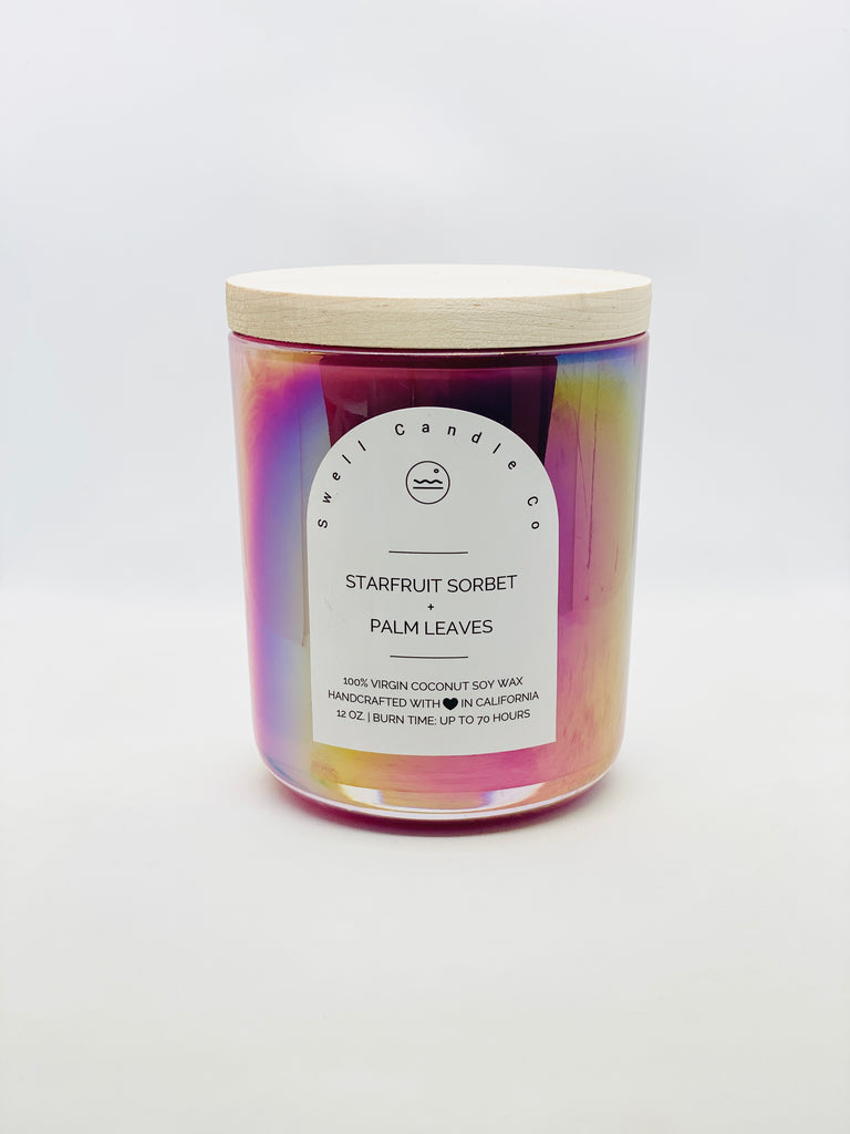 Starfruit Sorbet Palm Leaves Coconut Soy Candle With Wooden Wick Swell Candle Co