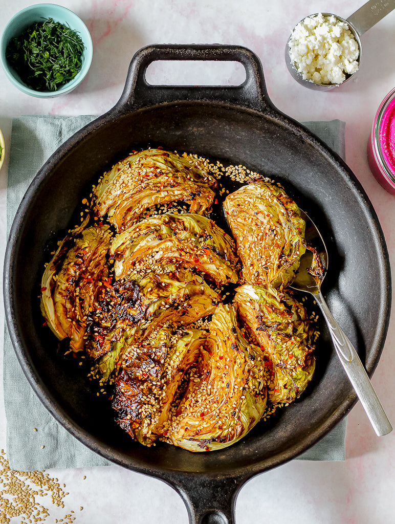 Beet Pesto Pasta With Miso Butter Charred Cabbage Recipe Ottawa Farm Fresh