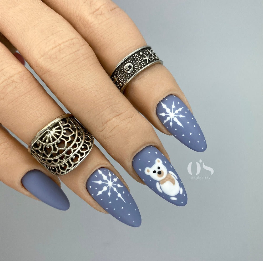 Ourson De Noel Press On Nails Ongles Sky