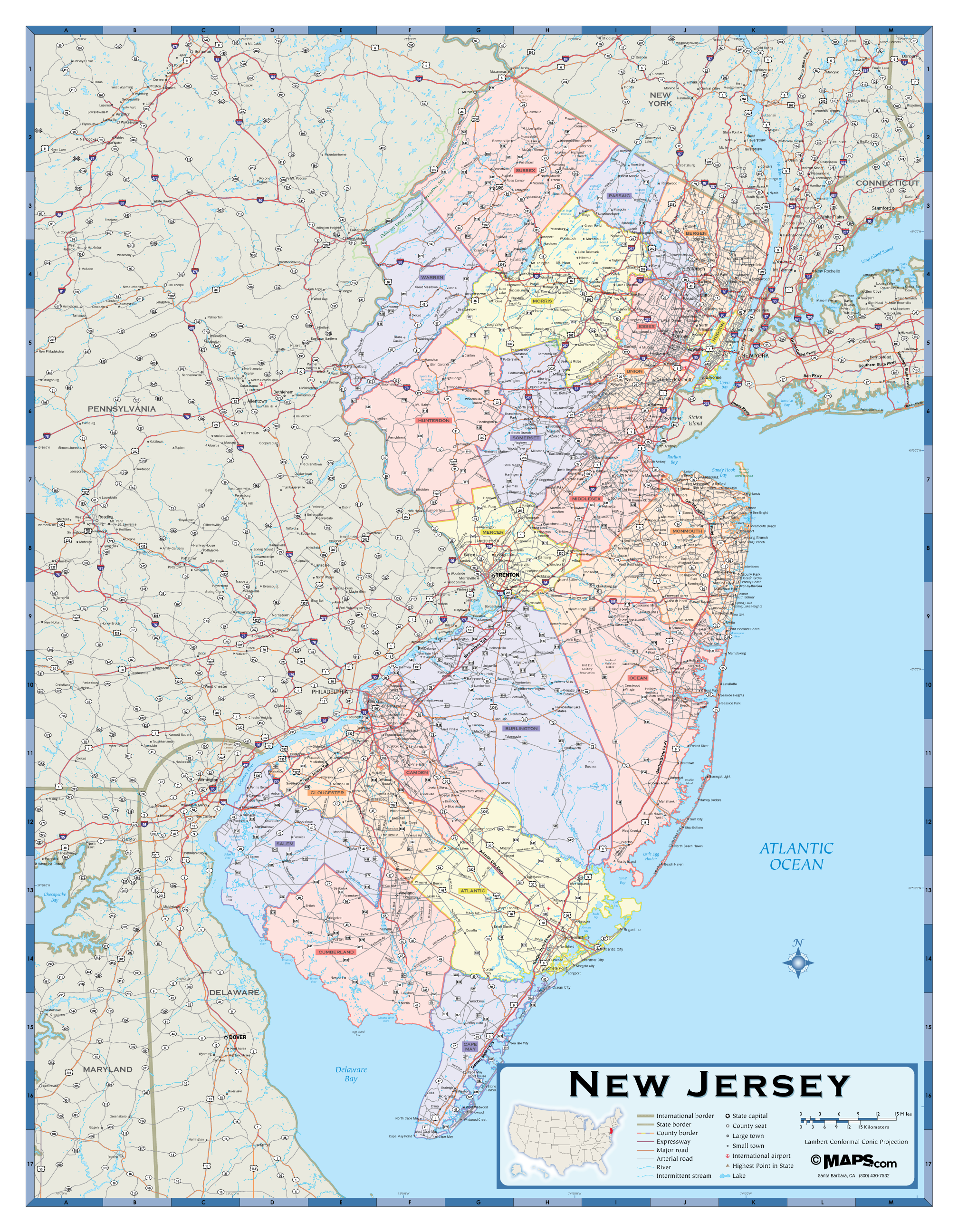 New Jersey Counties Wall Map Maps Com Com