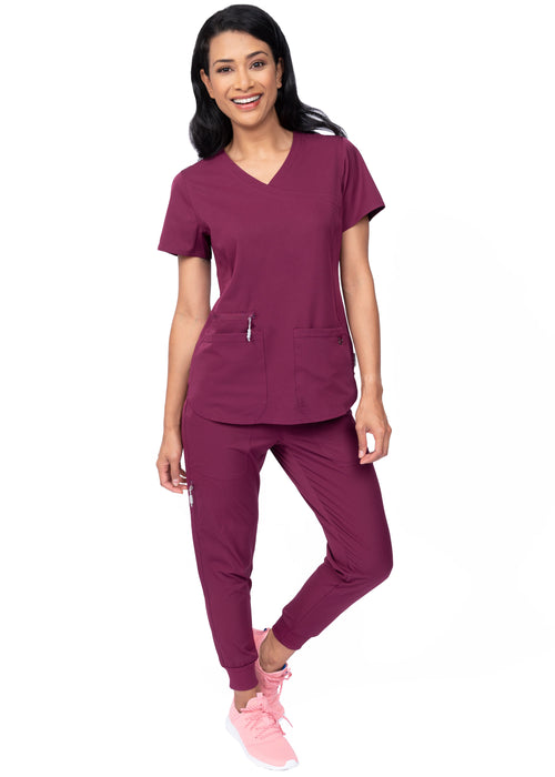 Madi Zavate Ava Therese Rib Side Mock Wrap Scrub Top 1057 B Dynamic Healthwear