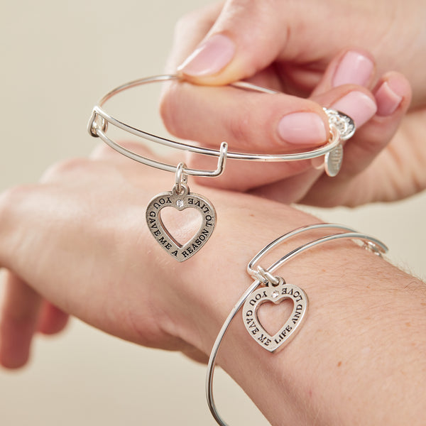 Mom Daughter Charm Bangle Bracelets Set Of 2
