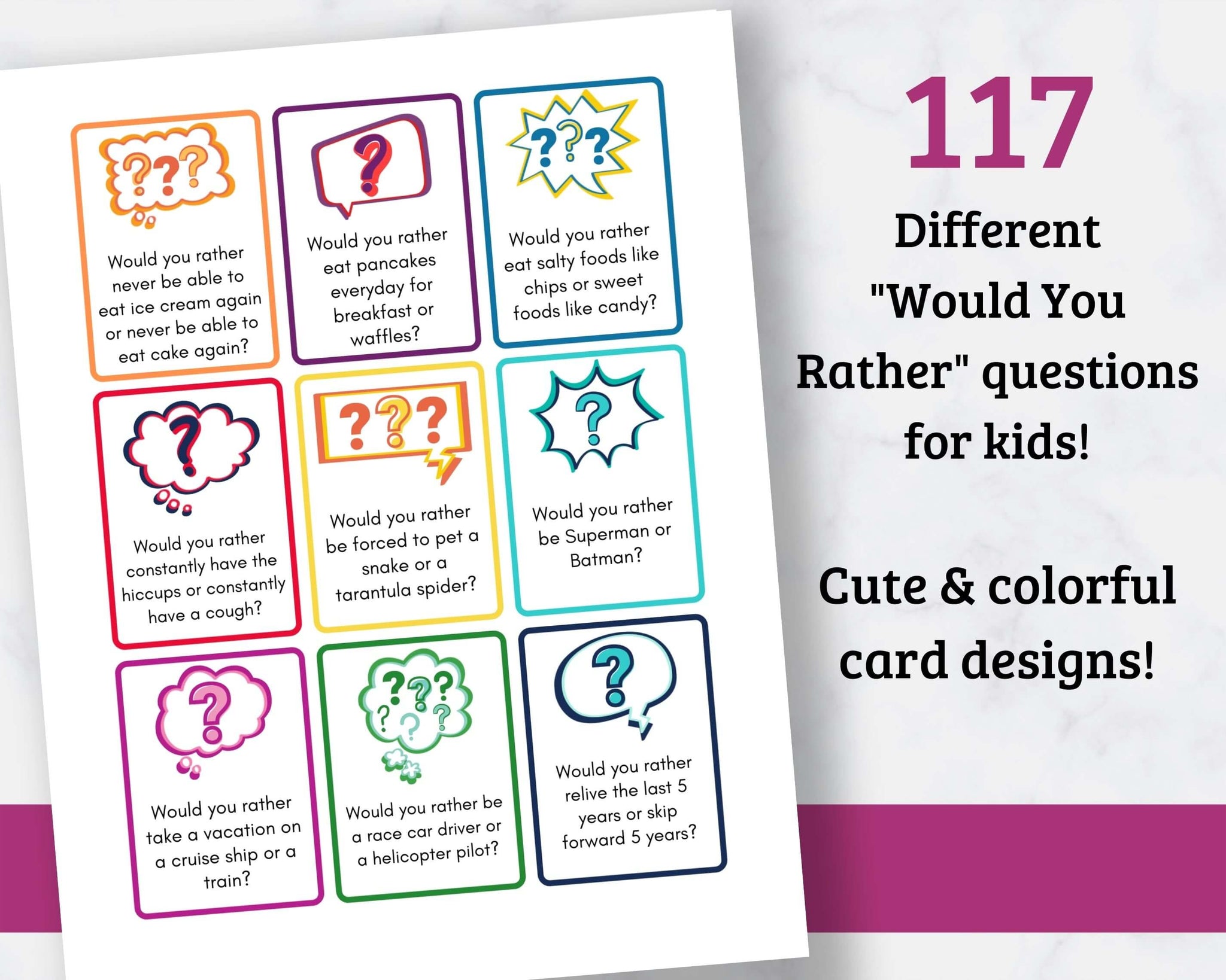 Would You Rather Questions For Kids 117 Printable Cards The Savvy Sparrow