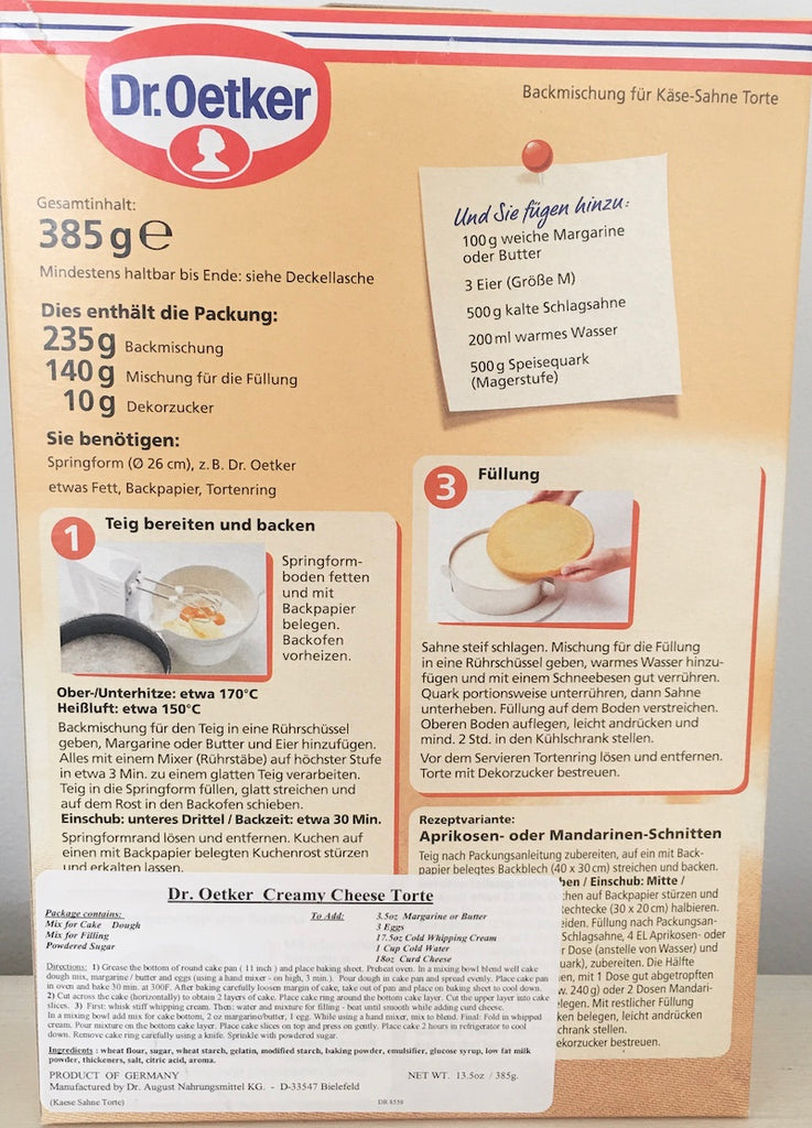 German Cream Cheese Baking Mix Dr Oetker Kase Sahne Torte 13 5oz