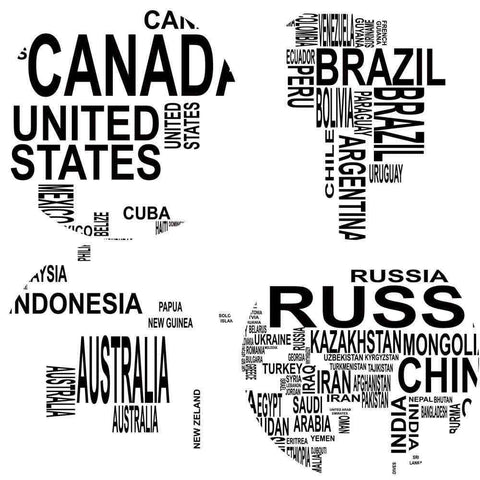 Toile Carte Du Monde Pays En Lettres Mondeandco