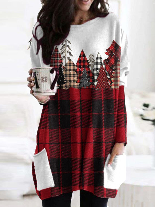 Beaumama Robes Pulls Sweatshirts Grossesse Noel Carreaux Sapin De Noel Poches Oversize Femme Enceinte Beaumama