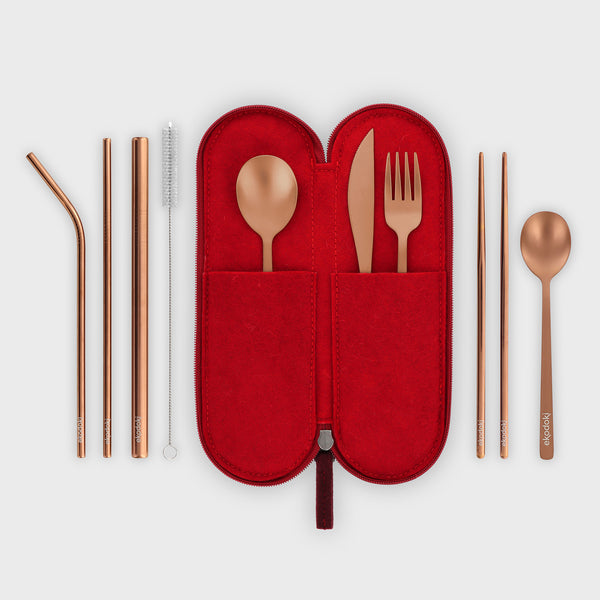 Cutlery Set Rose Gold Red Wool Felt Case Ekodoki