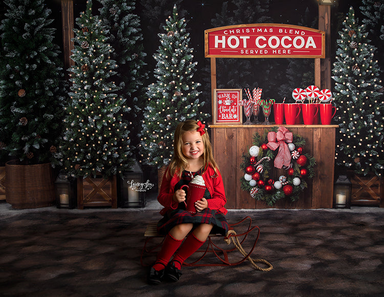 Christmas Tree Farm Backdrop With Lights Hot Chocolate Stand