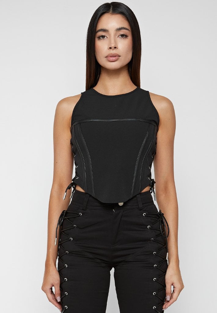 Lace Up Corset Top Black Maniere De Voir