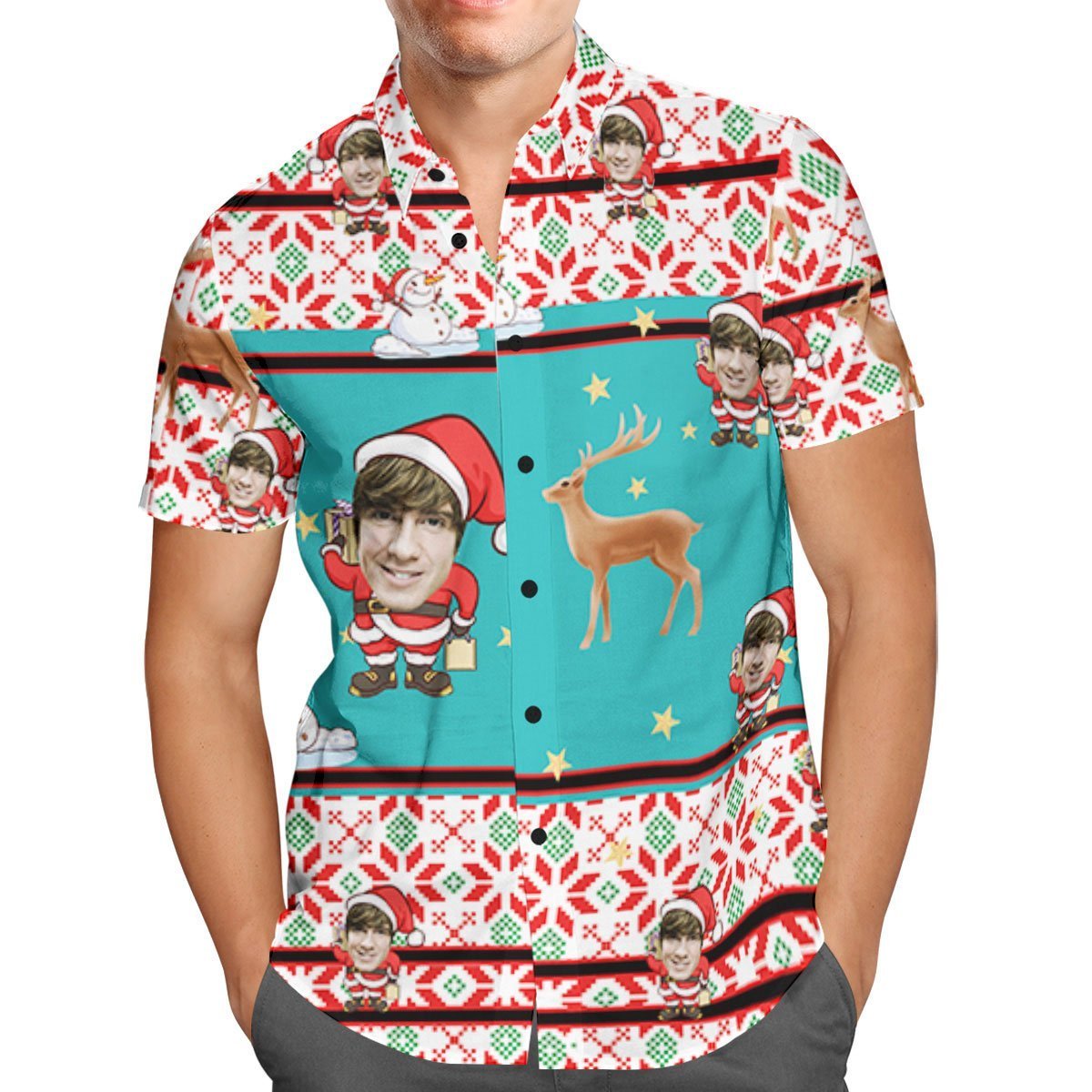 Custom Face Personalized Christmas Hawaiian Shirt Santa Claus And Rein Myfacepajamas