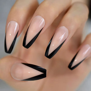 24 Black Tip French Rim V Shape Press On Nails Glue On Gothic Edgy Tre Surethings Net