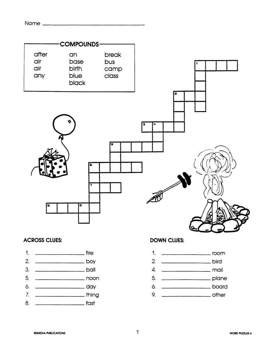 Crossword Puzzles Compounds Contractions Gr 3 6