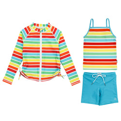 Girls Long Sleeve Rash Guard + Tankini Shorts Set (3 Piece) | "Rainbow"