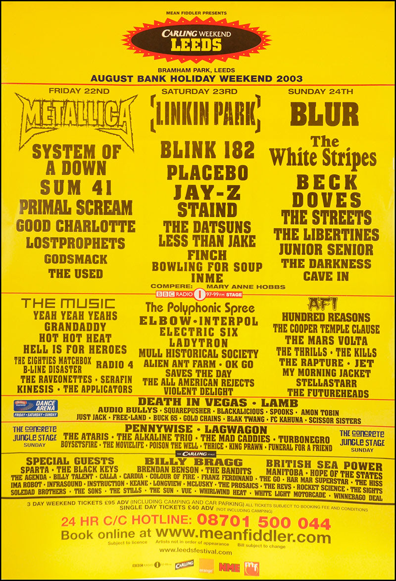 Original Poster For The Carling Weekend Leeds Festival 2003 Original Poster Shop
