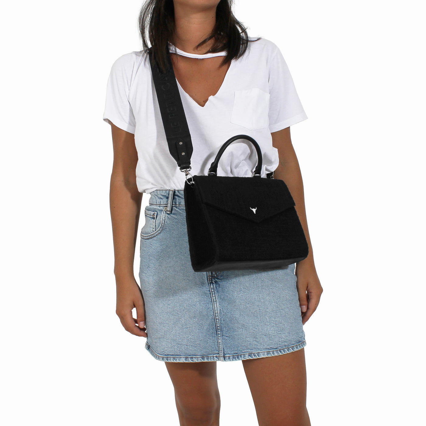 Anse Bandouliere Le Petit Cartel Coton Noir Brodee Noir