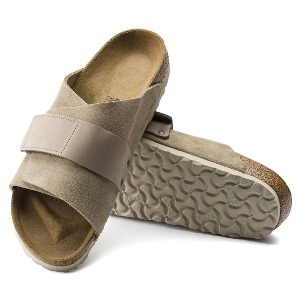 Birkenstock Kyoto Oiled Leather Suede Leather Sandal In Taupe Footprint Usa