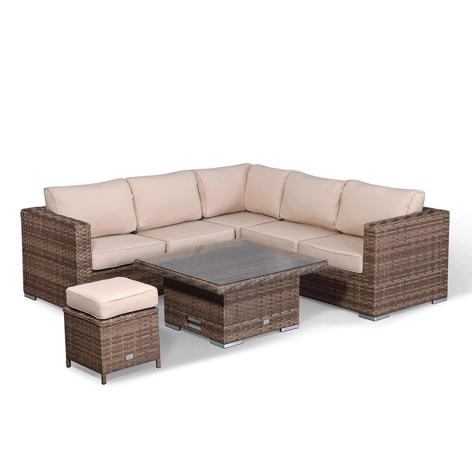 Durley Range Small Corner Sofa Set With Rising Table In Brown Weave An Rattanpark Furniture