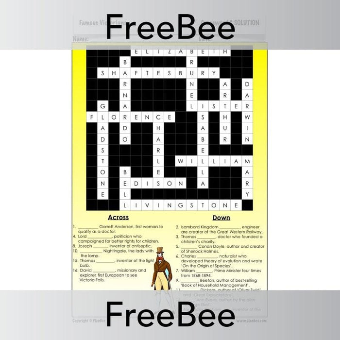 Free Famous Victorian Crossword Planbee Freebees