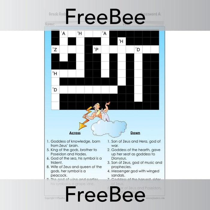 Free Greek Gods Crossword Planbee Freebees
