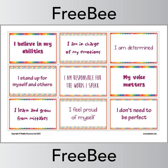Free Positive Affirmations For Kids Cards By Planbee