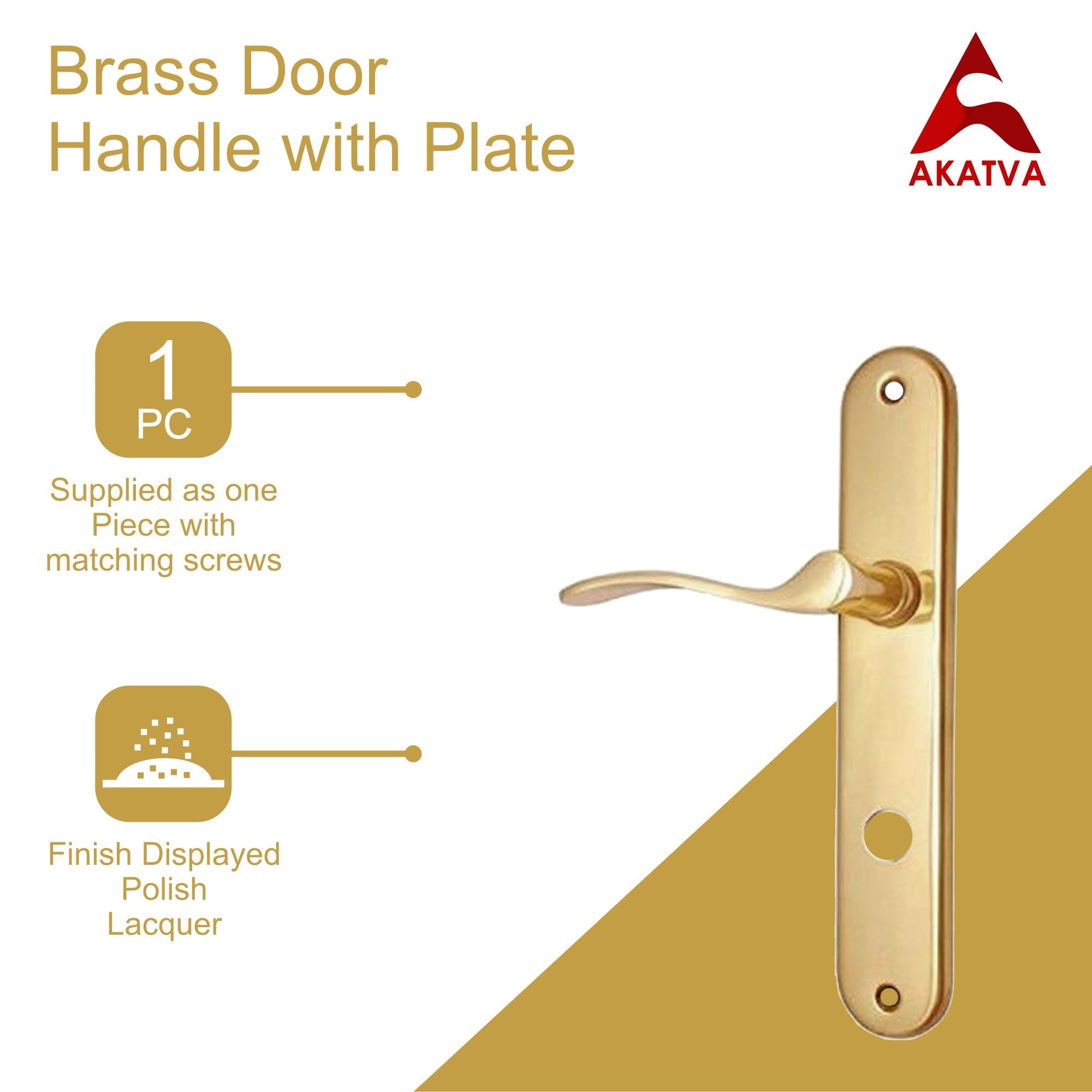 Brass Door Handle With Plate Polish Lacquered Akatva
