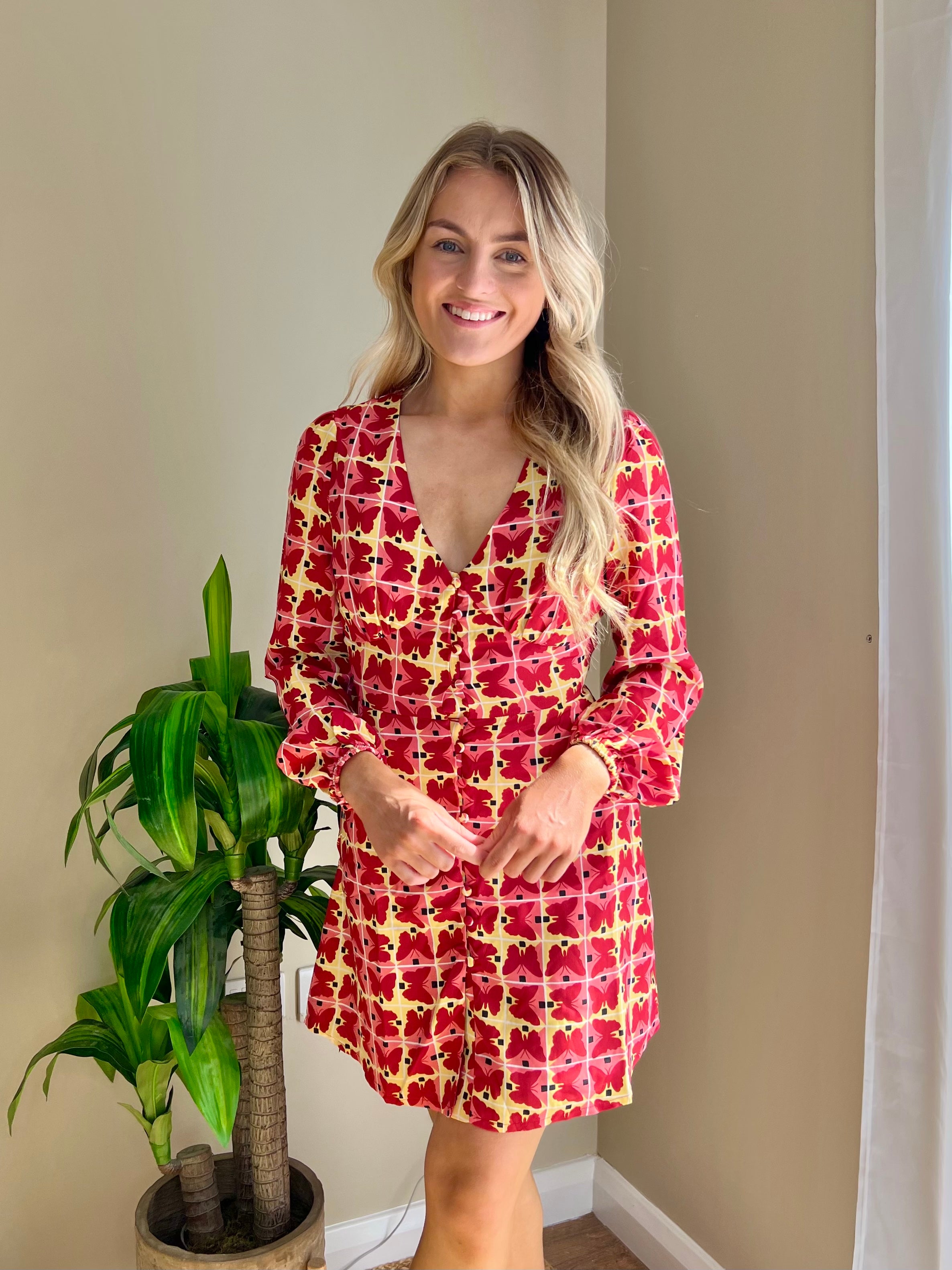 Butterfly Check Mini Dress Spoilt Belle Boutique