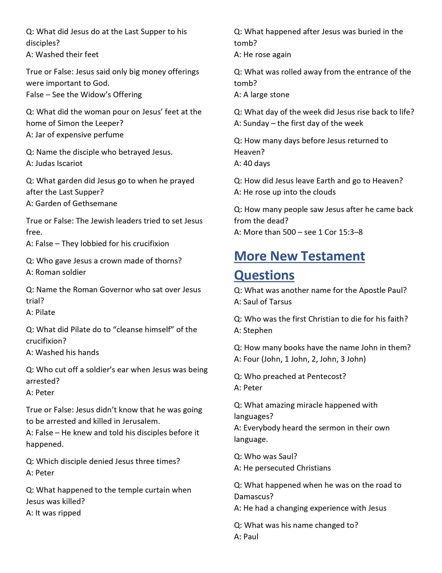 301 Bible Trivia Questions Answers Free Download Sunday School Store