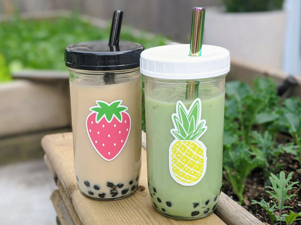 2 Pack Reusable Bubble Tea Cups Strawberry Pineapple