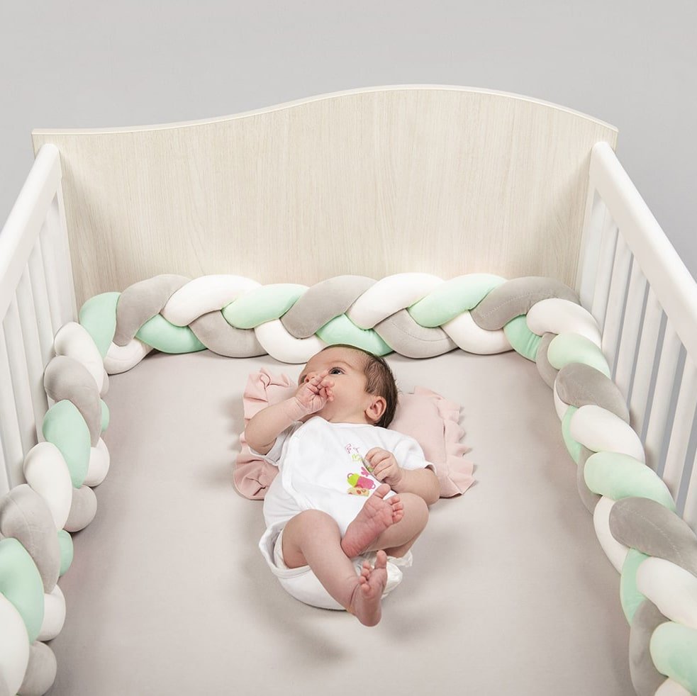 Tour De Lit Tresse Blanc Gris Et Vert Mon Univers Bebe