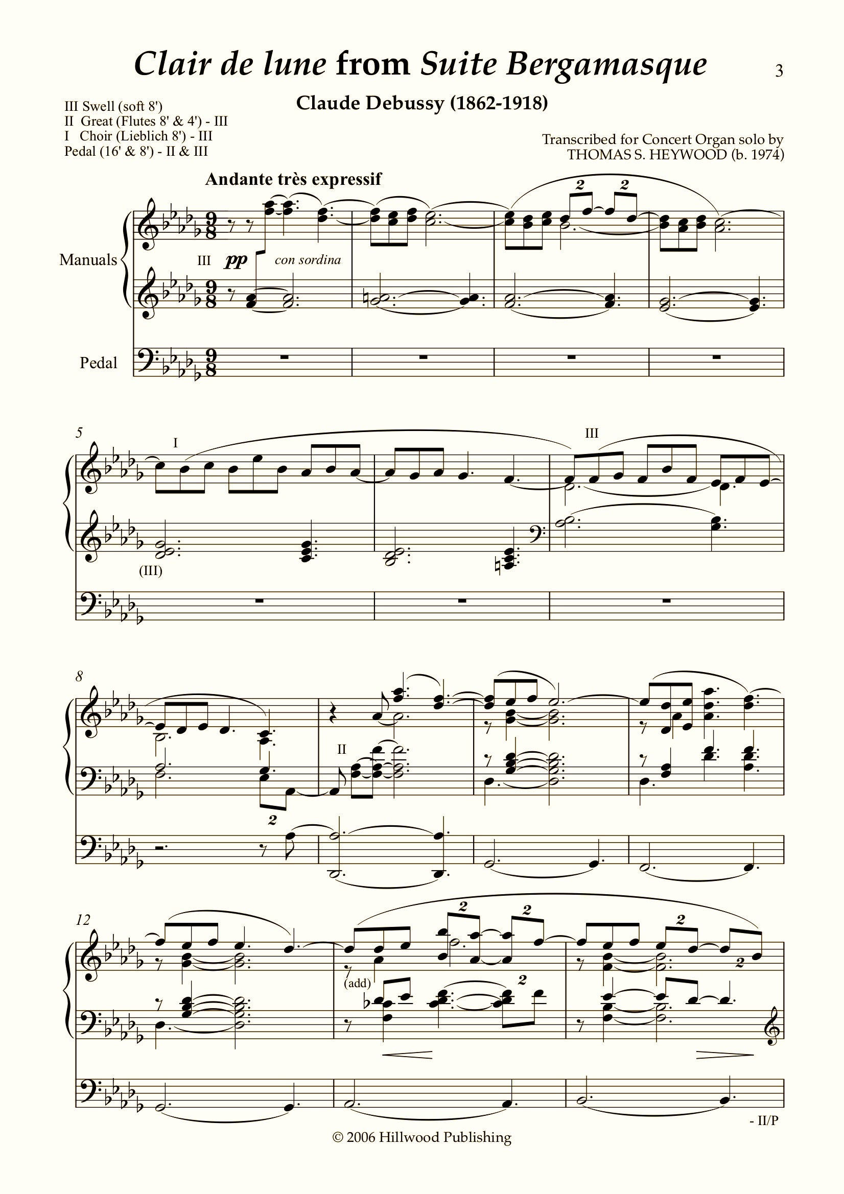 Debussy Heywood Clair De Lune From Suite Bergamasque Score Concert Organ International