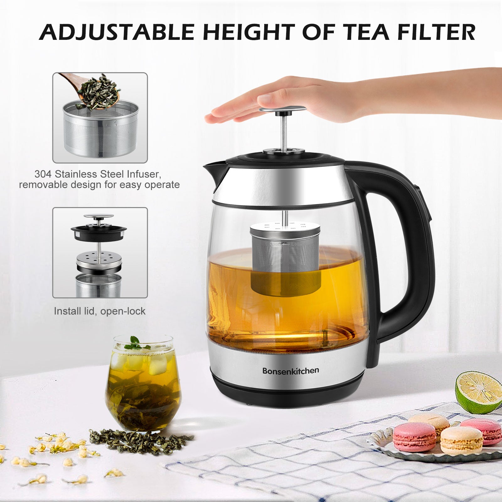 Bonsenkitchen Ek8003 Electric Kettles With Tea Infuser 1 7l Temperatu