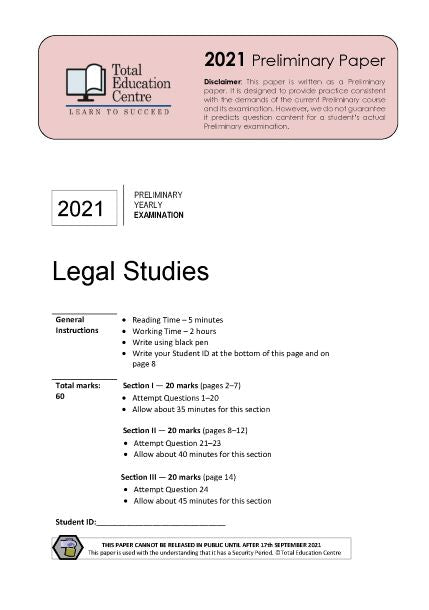 2021 Preliminary Yr 11 Legal Studies Total Education Centre