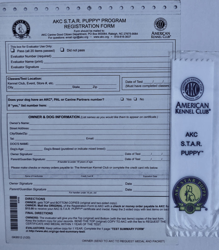 25 Ea S T A R Test Registration Forms And 5 Packs S T A R Ribbon Akc Shop