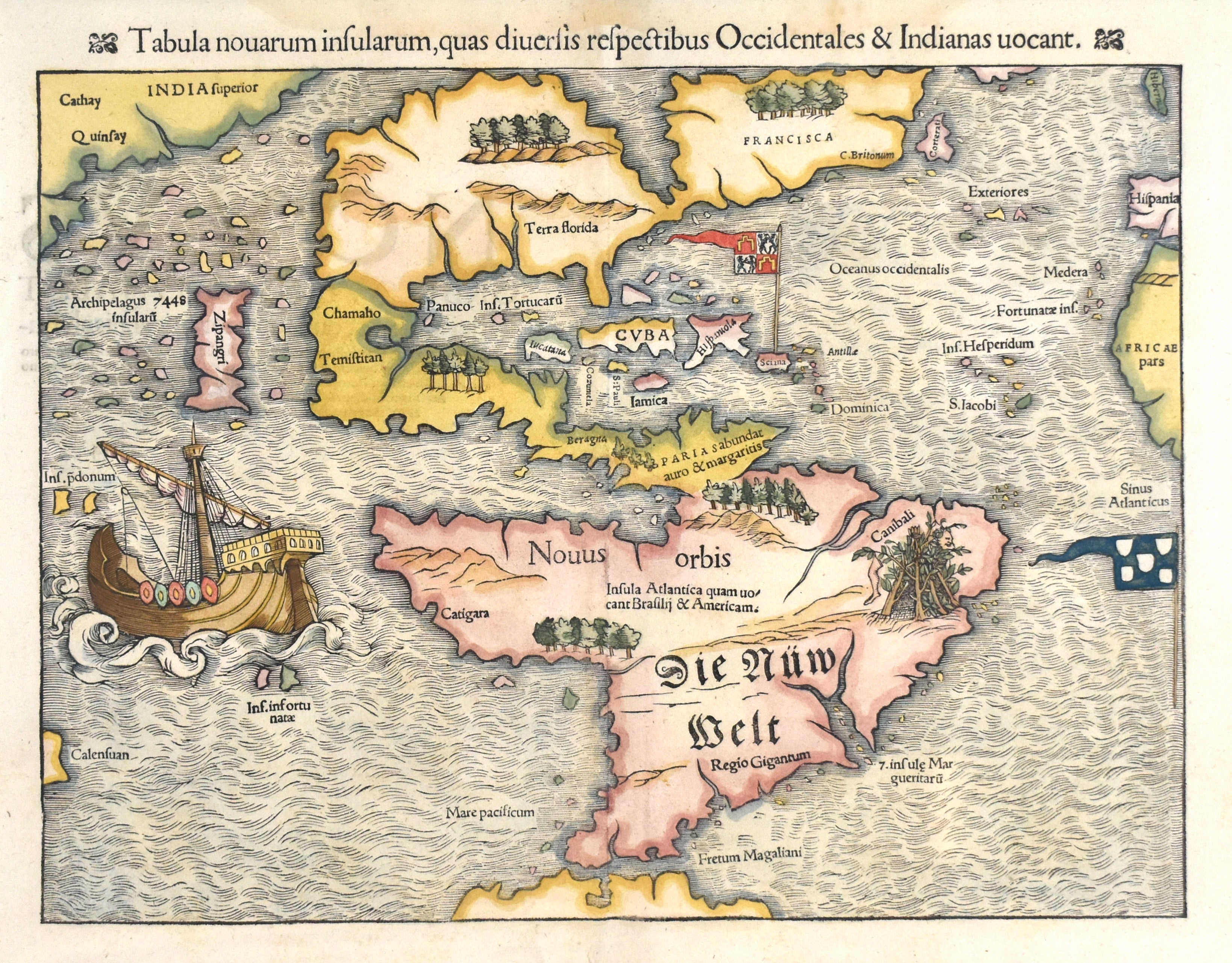 First Map Of The New World Die New Welt Sebastian Munster 1550 The Antiquarium Antique Maps Quality Custom Picture Framing