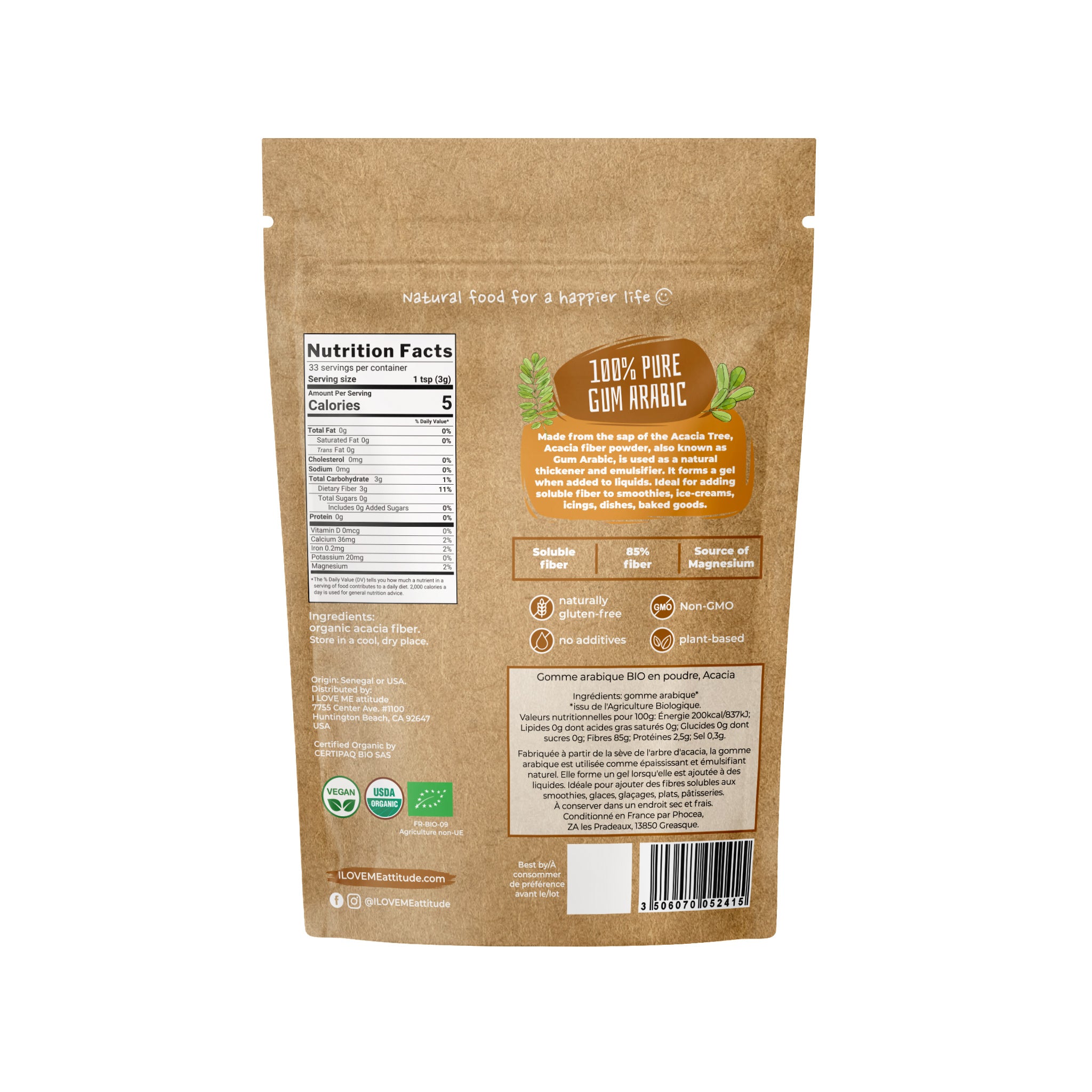 Organic Acacia Fiber Gum Arabic Plant Based I Love Me Attitude