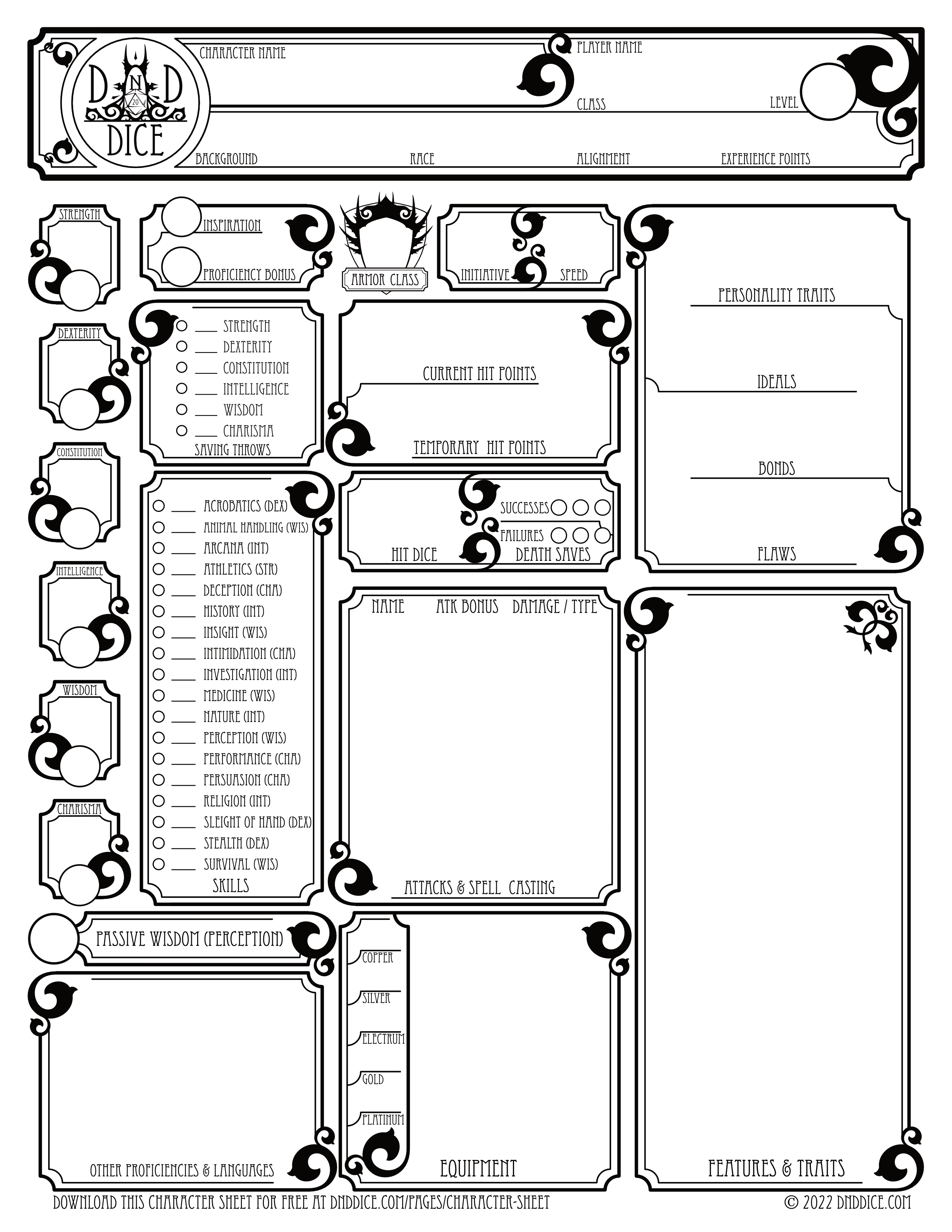 D D Character Sheet 5th Edition Free Download Dnd Dice