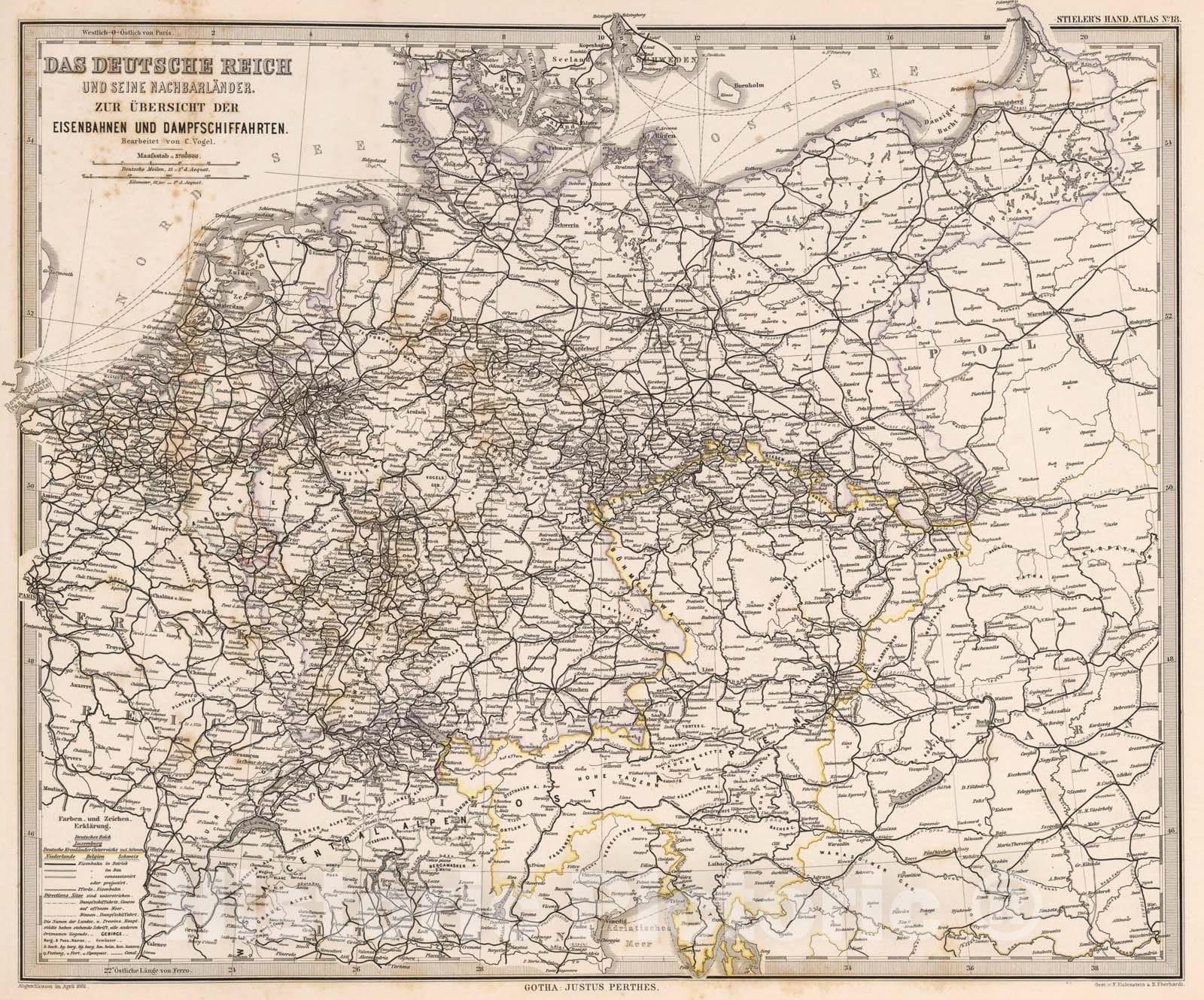 Historic Map Das Deutsche Reich Und Seine Nachbarlander German Reic Historic Pictoric