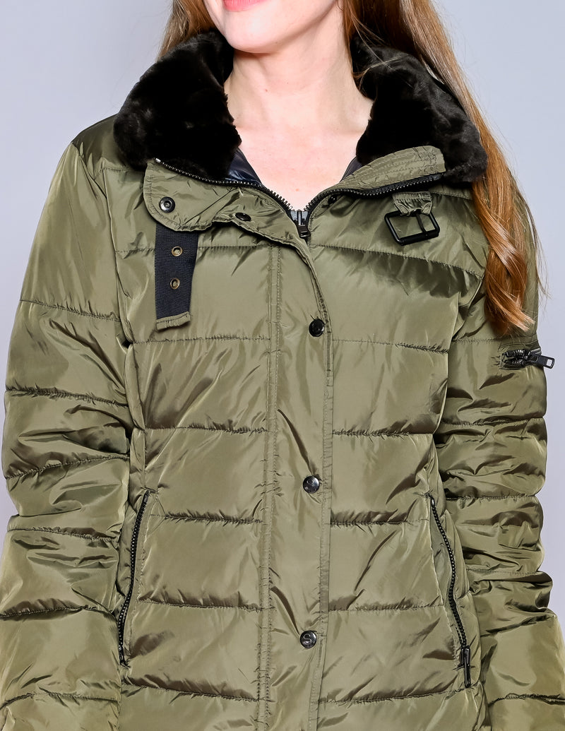 S13 Nyc Green Faux Fur Trim Puffer Jacket L Fashion Without Trashin